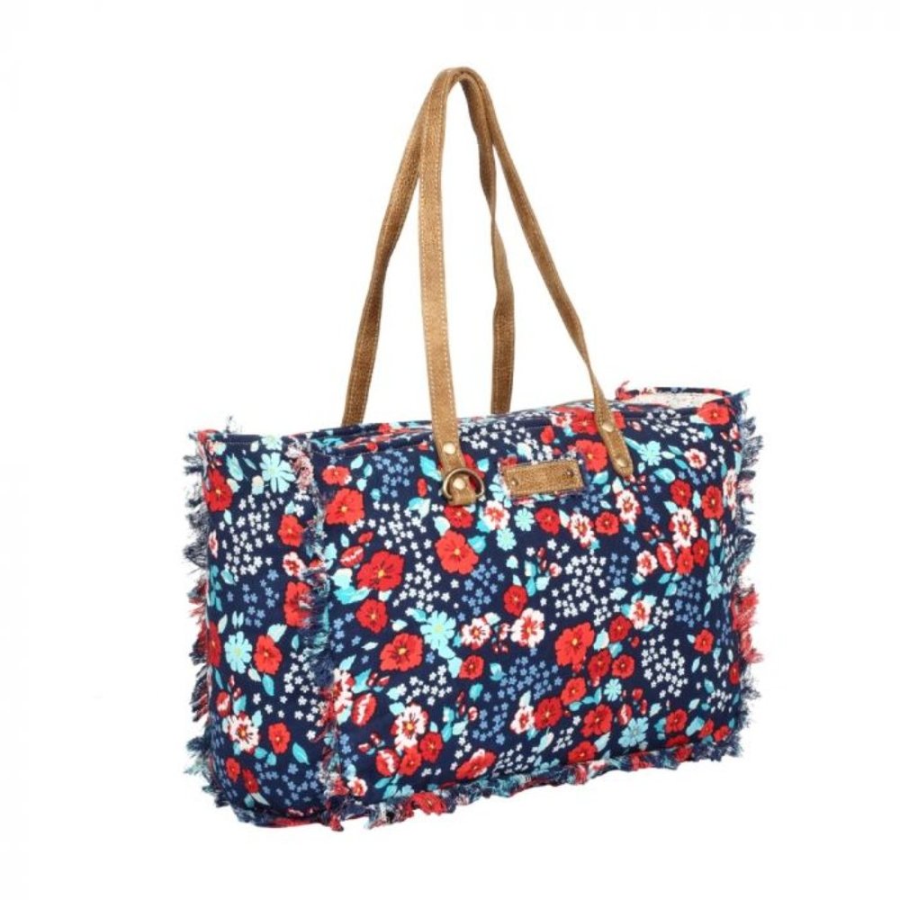 FLAMBOYANT FLORAL WEEKENDER MYRA BAG-NAVY - Picture 1 of 3